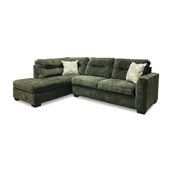 Olivia Sectional (2-Piece) from Peak Living in Green Polyester with Accent Pillows, Reversible Cushions