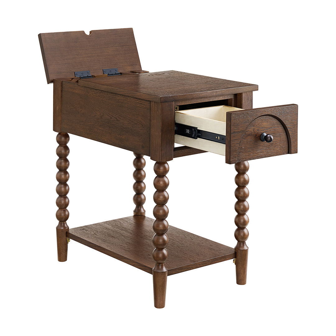 Mabel Chairside Table from Sandberg Furniture in Veneer with USB Port - Open position