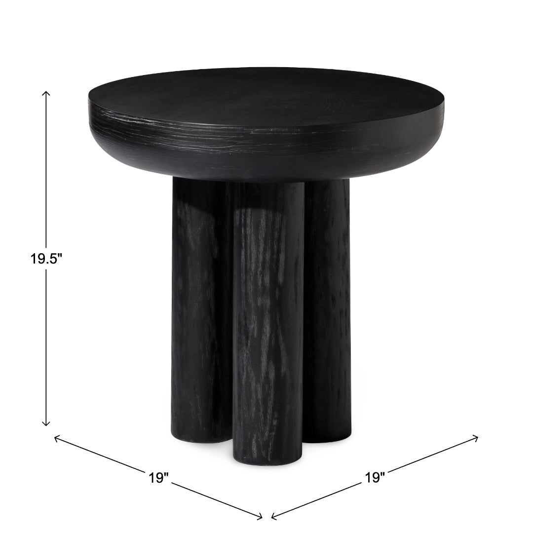 Owen Round End Table from Maven Lane in Black Veneer - Side view