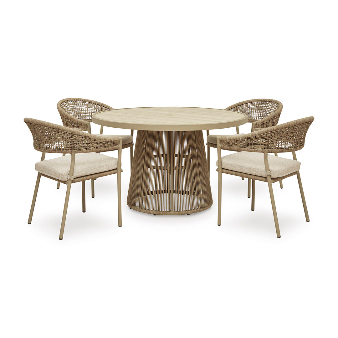 Round outdoor table with four matching chairs