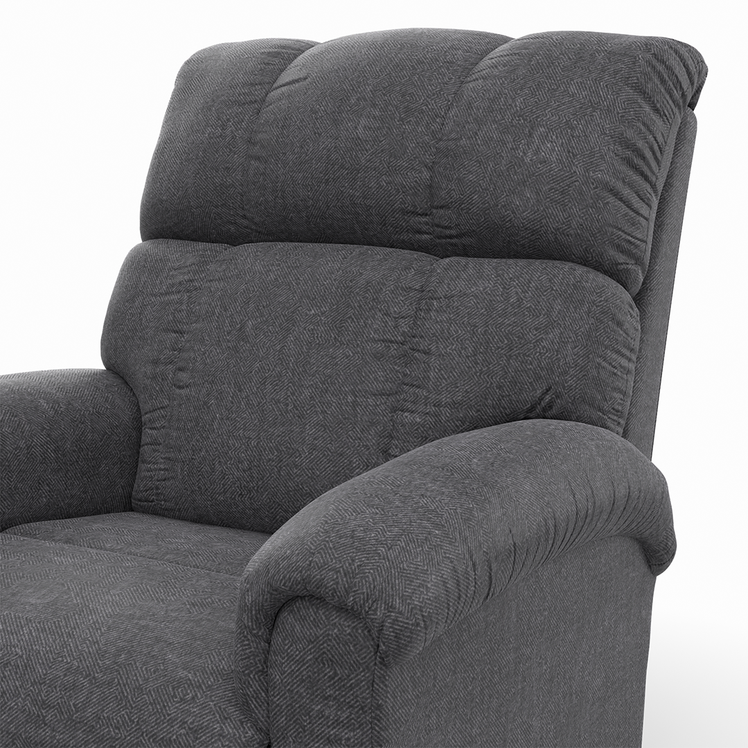 Norton rocker recliner in gray, detail view showing fabric texture