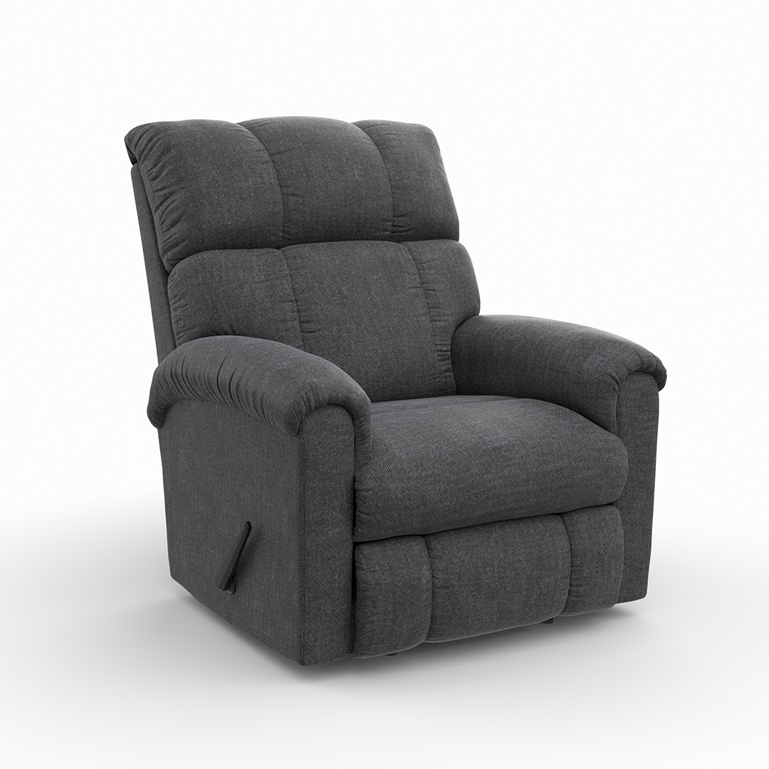 Norton rocker recliner in gray with manual recline, front view, from Home Stretch