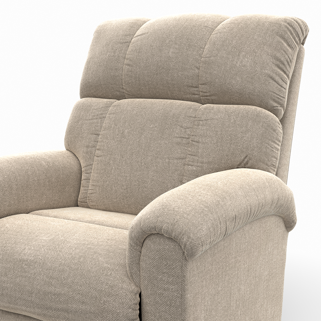 Norton rocker recliner in beige, three-quarter front view