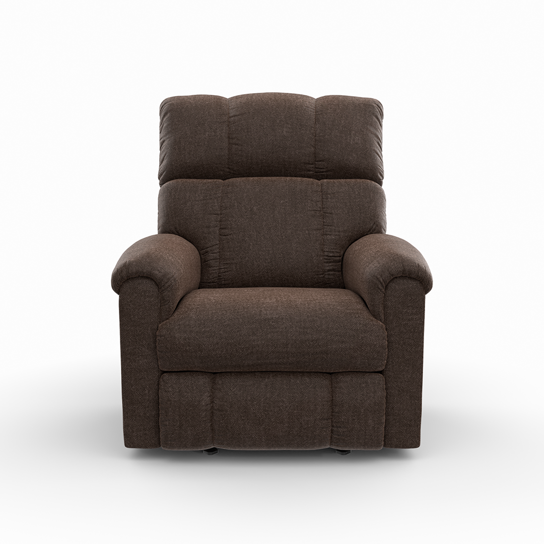 Norton rocker recliner in brown, angled view