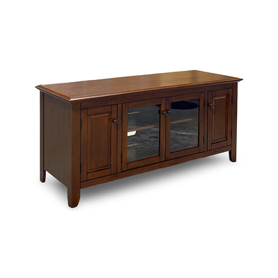 Pembroke TV stand in brown finish, 55 inch size, from Rustique INC