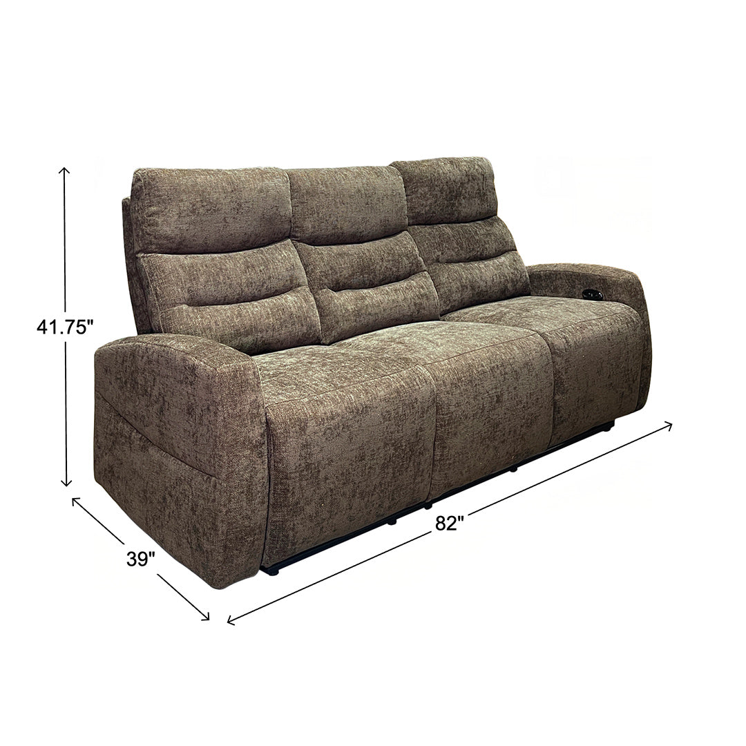 Pontenza Power Reclining Sofa from Washington in Polyester with Cup Holders, Drop Down Table - Reclined position