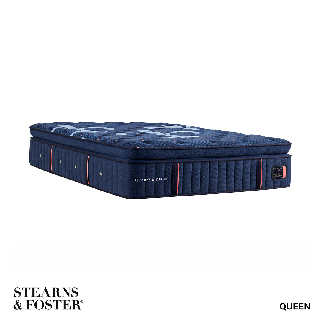 Lux Estate Elite Medium Pillow Top Mattress from Stearns & Foster in Queen Blue Innerspring, Made in USA - Alternate angle