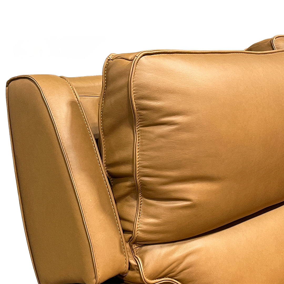 Raymond Leather Zero-G Power Reclining Sofa from Bassett Furniture Industries in Brown - Reclined position