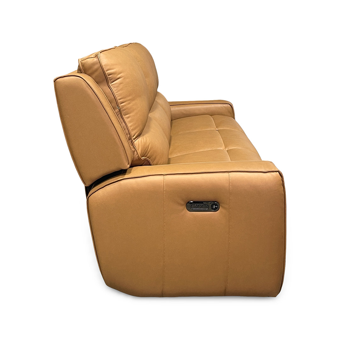 Raymond Leather Zero-G Power Reclining Sofa from Bassett Furniture Industries in Brown - Reclined position