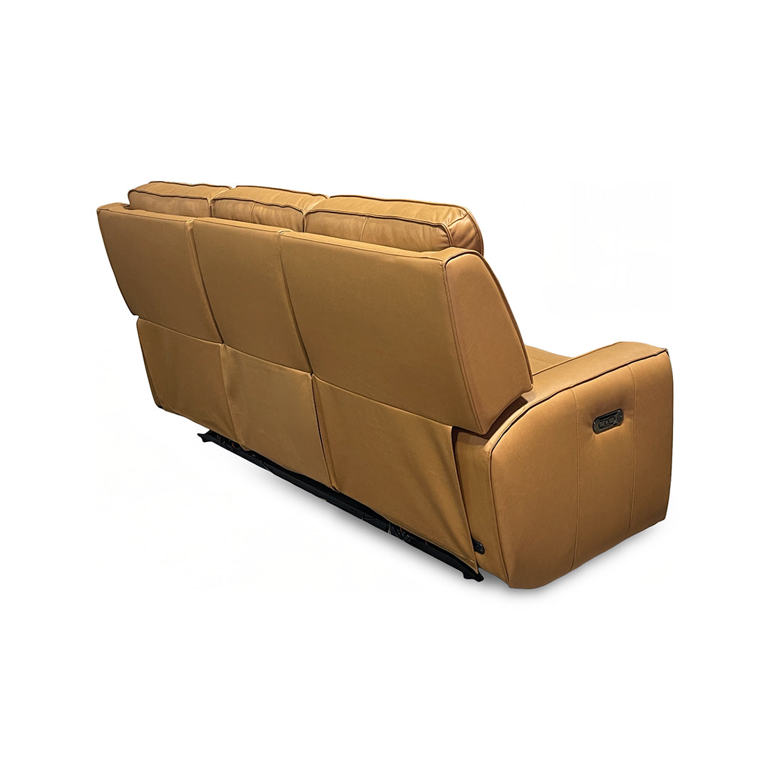 Raymond Leather Zero-G Power Reclining Sofa from Bassett Furniture Industries in Brown with Power Headrest, Power Recline - Reclined position