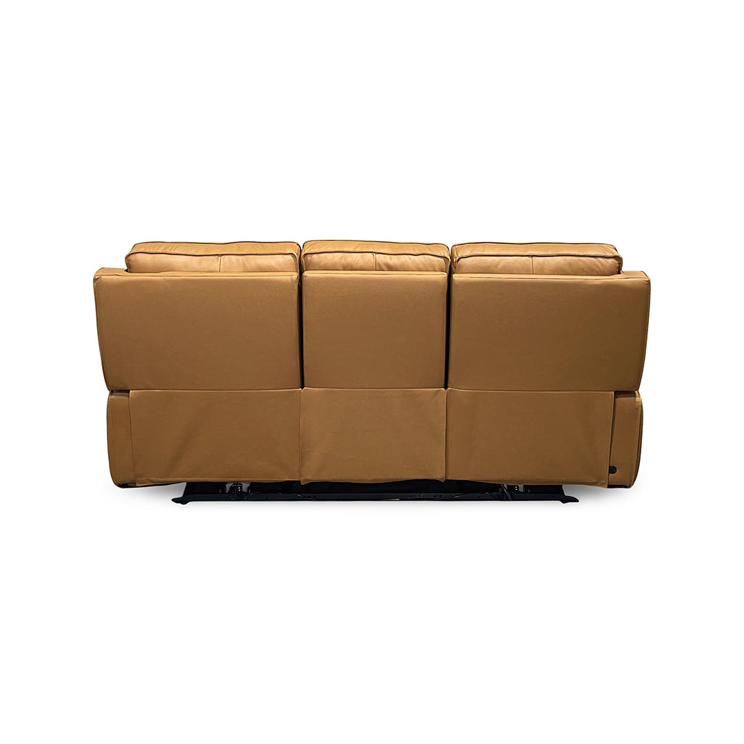 Raymond Leather Zero-G Power Reclining Sofa from Bassett Furniture Industries in Brown with Power Headrest, Power Recline - Reclined position