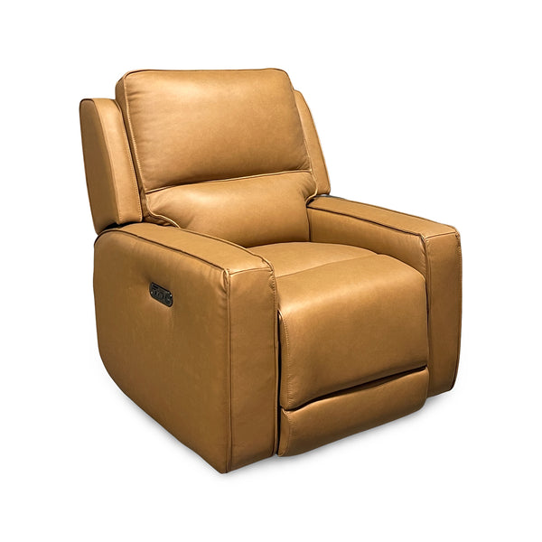 Raymond Leather Zero-G Power Recliner from Bassett Furniture Industries in Brown with Power Headrest, USB Port - Reclined position