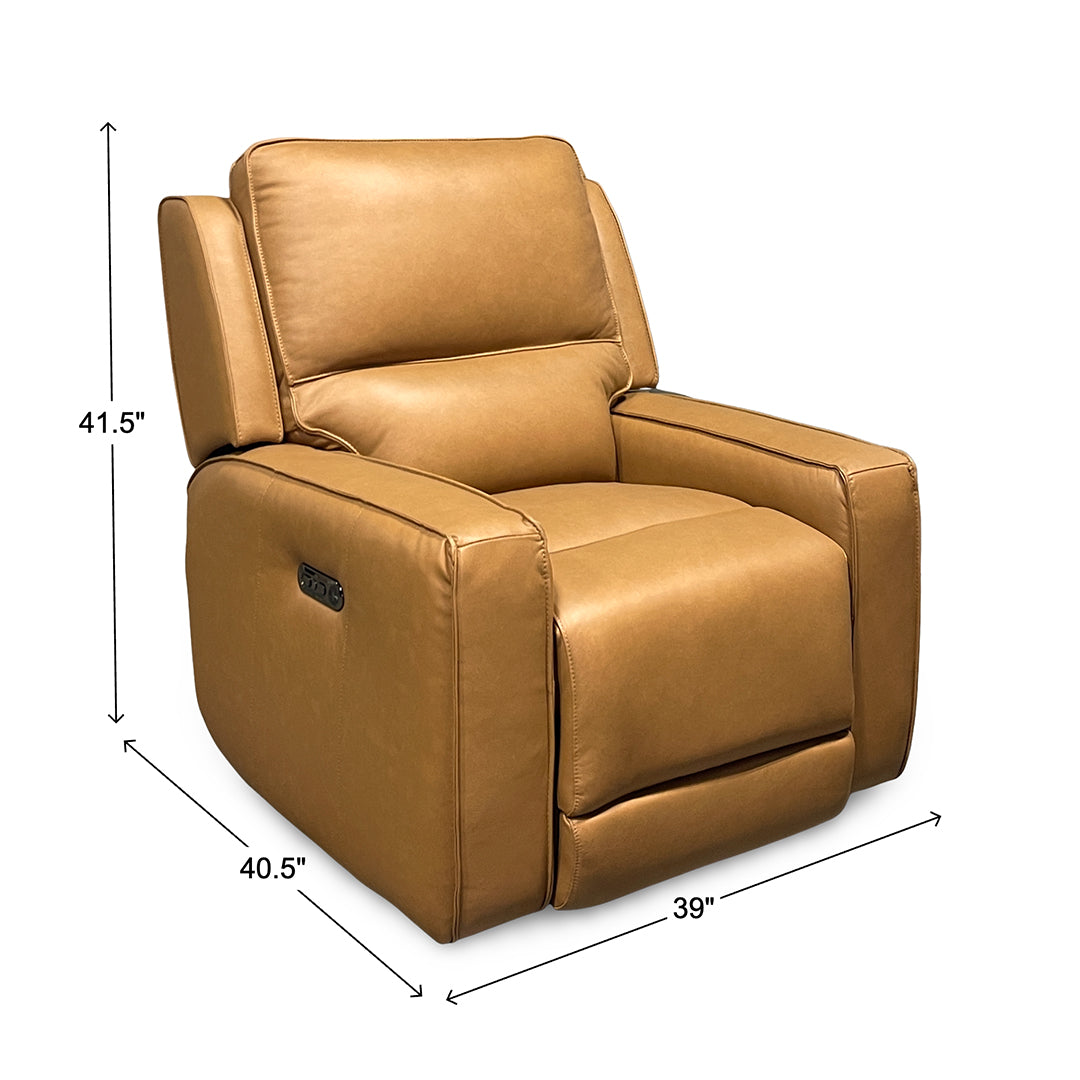 Raymond Leather Zero-G Power Recliner from Bassett Furniture Industries in Brown with Power Headrest, USB Port - Reclined position