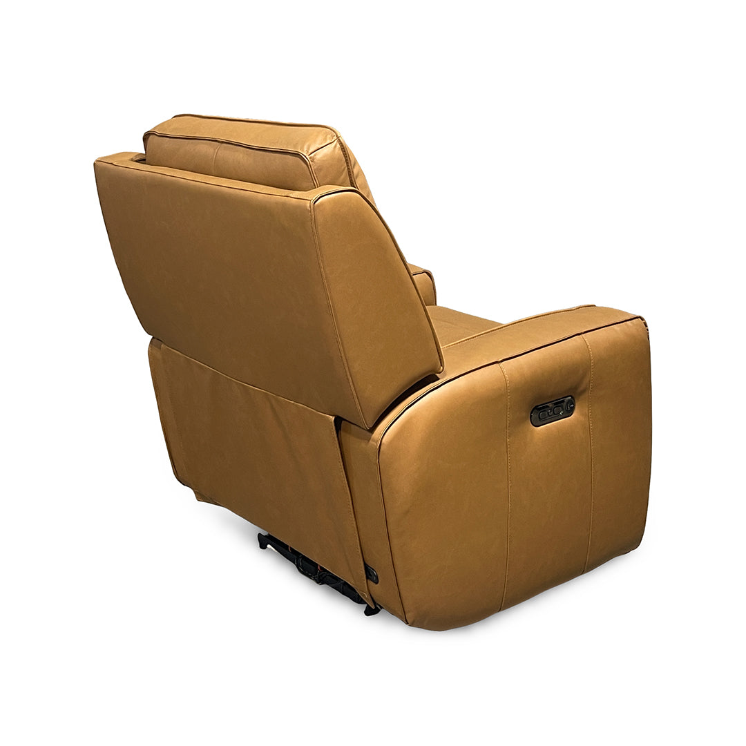 Raymond Leather Zero-G Power Recliner from Bassett Furniture Industries in Brown with Power Headrest, USB Port - Reclined position