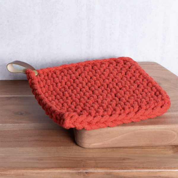 Red Knit Pot Holder from P D Home &amp; Garden in Cotton / Natural Fiber Blend - Cup holder feature