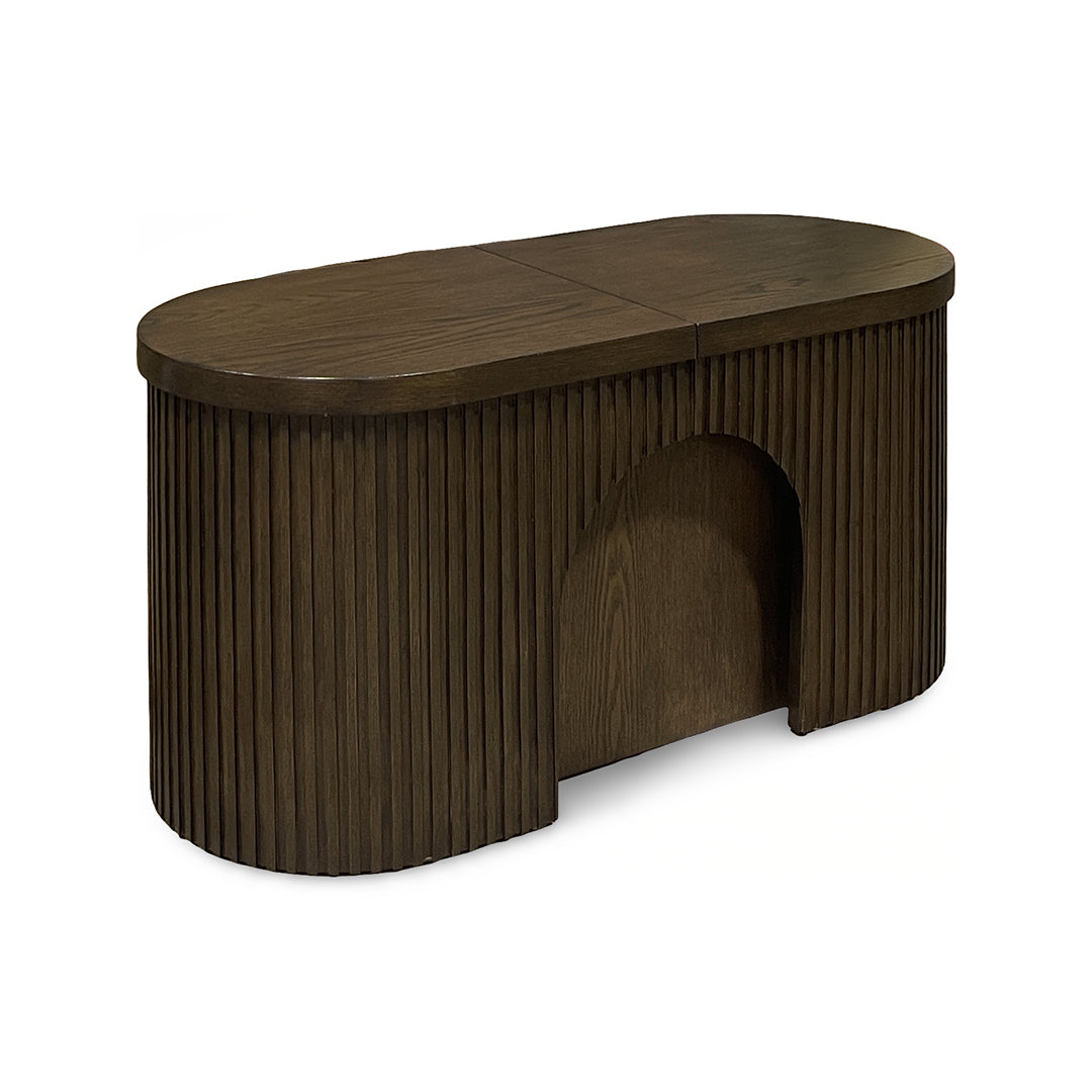 Reeded Flex Expandable Bench from Davis Home in Brown Veneer with Storage, Extension Leaf