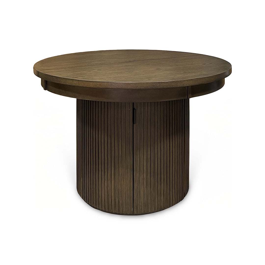 Reeded Flex Dining Table (Seats 8-10) from Davis Home in Brown Veneer with Storage, Extension Leaf