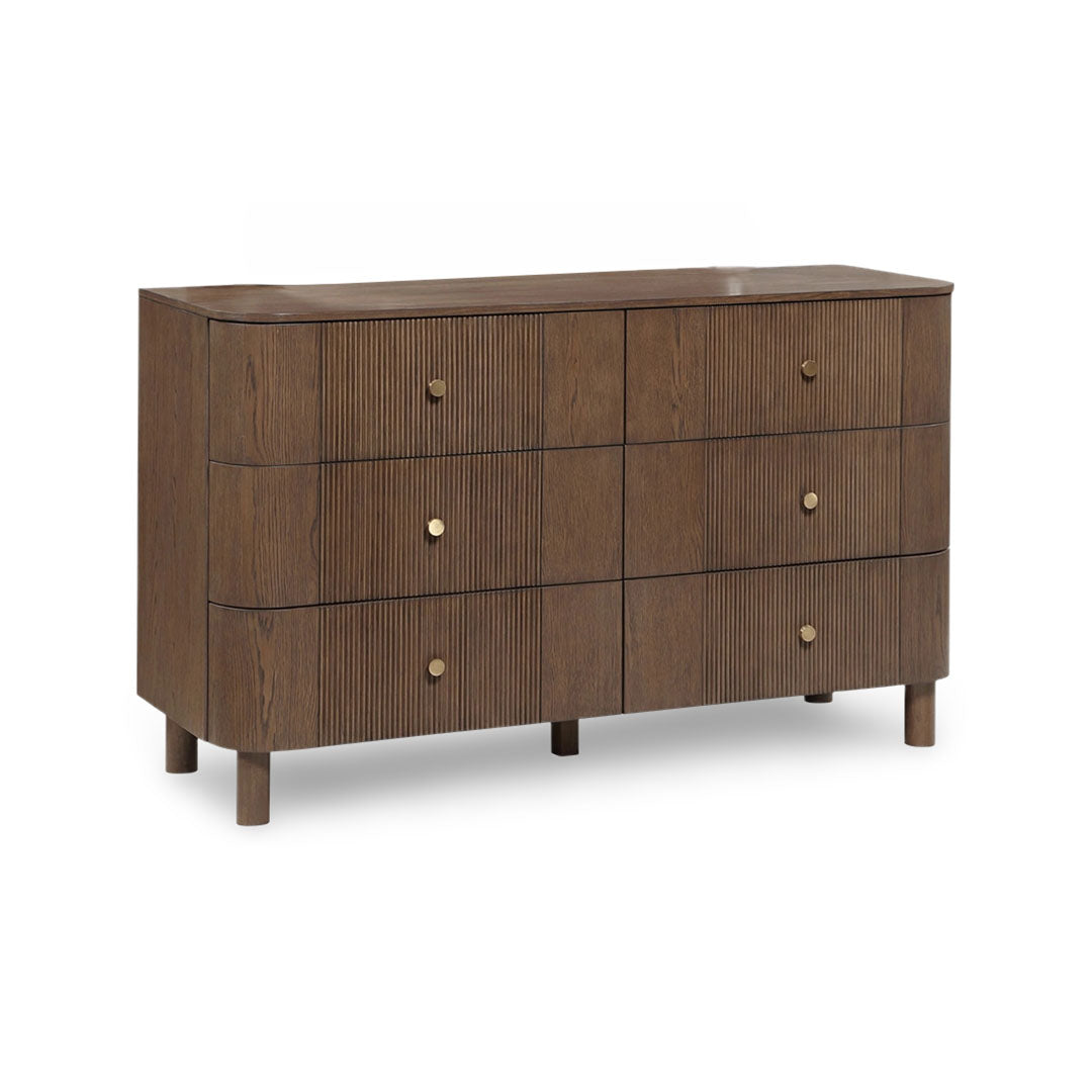 Reeding Dresser with Mirror from Worldwide Designs in Brown with Soft Close - Detail view