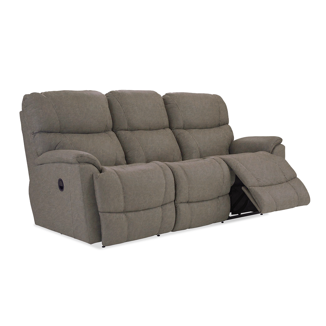 Trouper Reclining Sofa from La-Z-Boy Incorporated in Brown Performance Fabric with Manual Recline, Made in USA - Detail view
