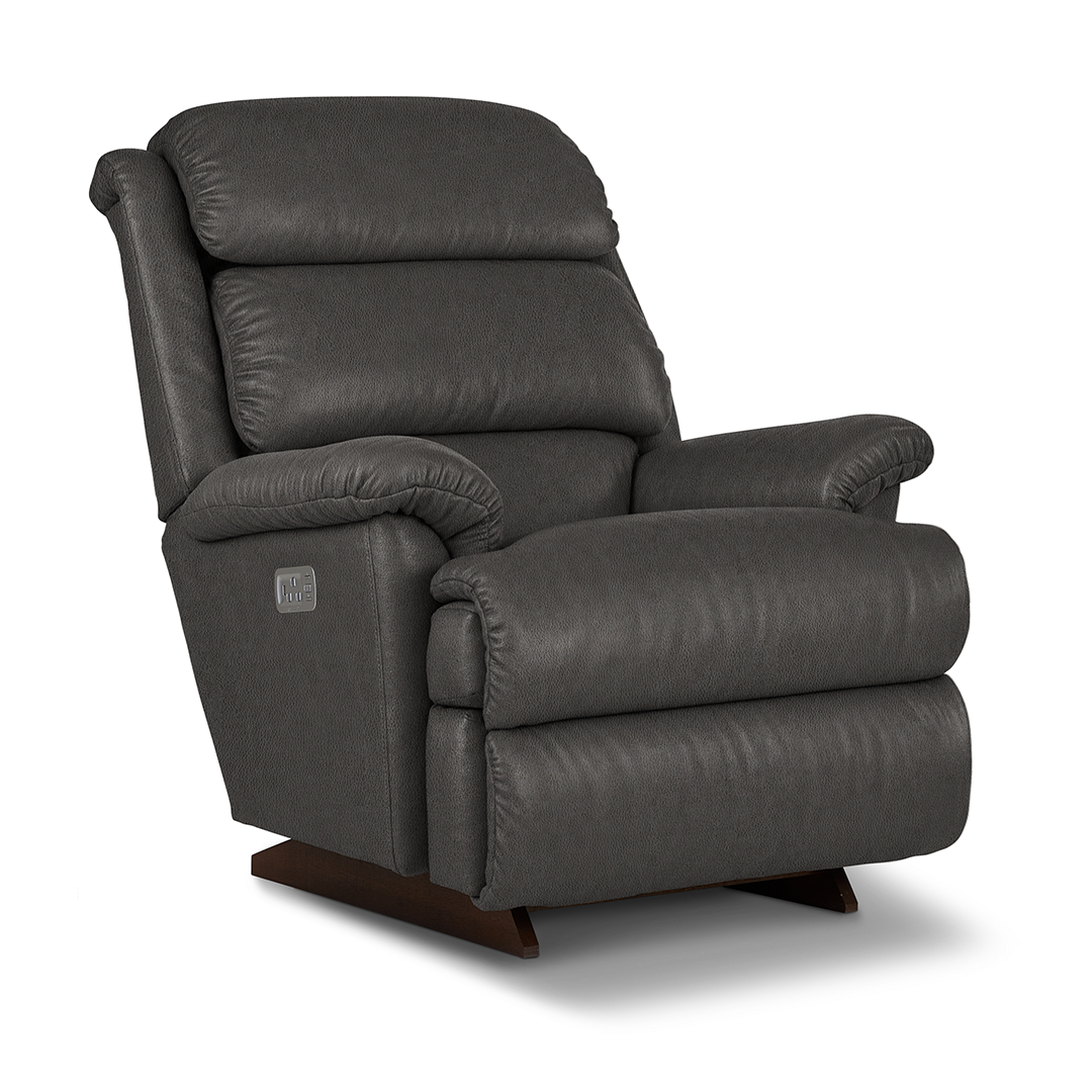 Astor Leather Power Rocker Recliner from La-Z-Boy Incorporated in Gray with Power Recline, Power Recline, Made in USA