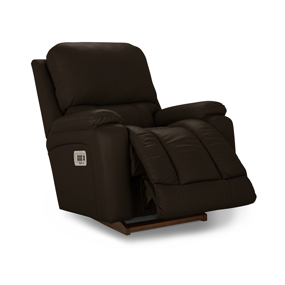 Greyson Leather Power Rocker Recliner with Wireless Remote from La-Z-Boy Incorporated in Brown, Made in USA - Detail view