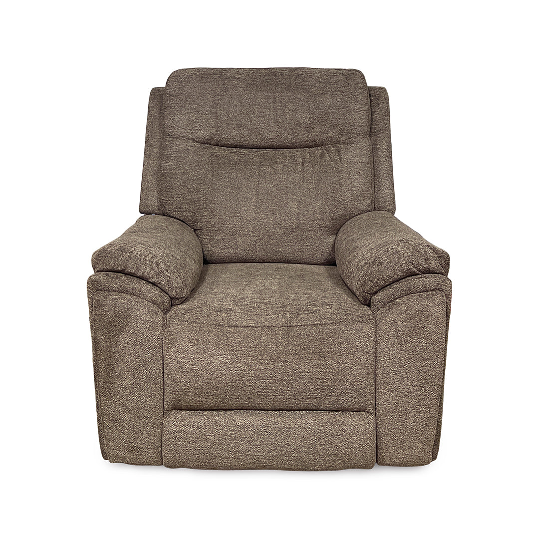 Sahara Power Glider Recliner from Cheers in Brown Performance Fabric with Cup Holders, Power Recline - Reclined position