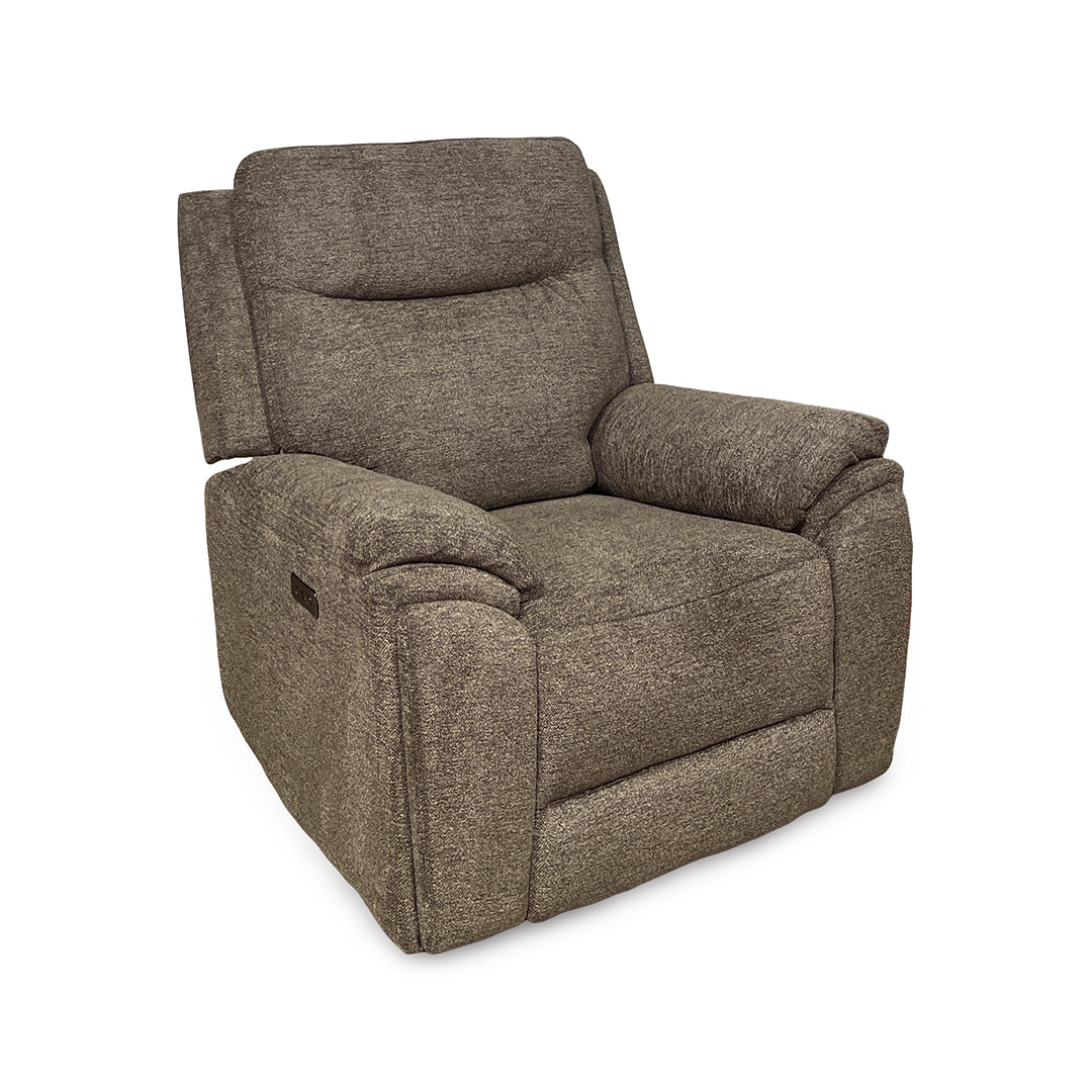Sahara Power Glider Recliner from Cheers in Brown Performance Fabric with Cup Holders, Power Recline - Reclined position