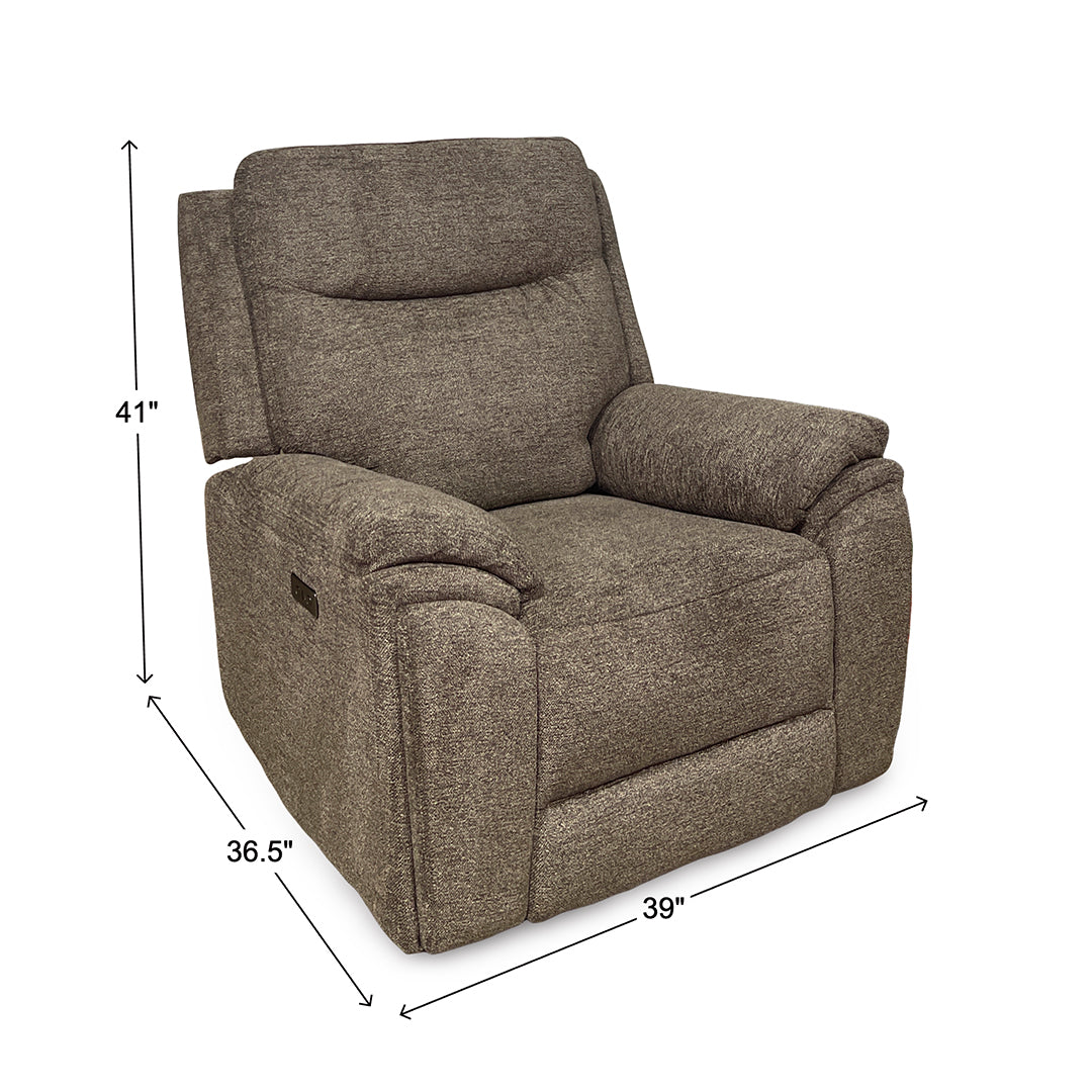 Sahara Power Glider Recliner from Cheers in Brown Performance Fabric with Cup Holders, Power Recline - Reclined position