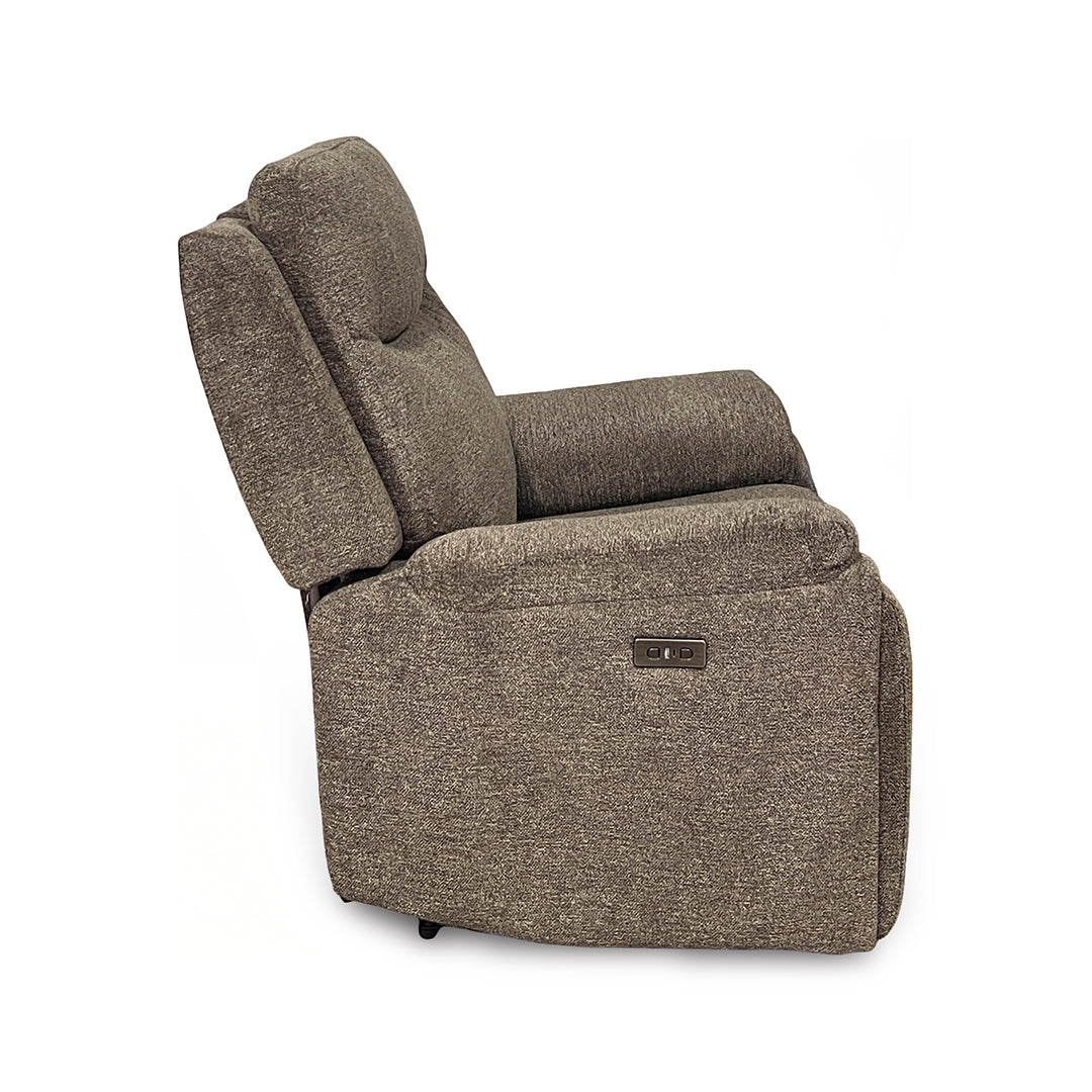 Sahara Power Glider Recliner from Cheers in Brown Performance Fabric with Cup Holders, Power Recline - Reclined position