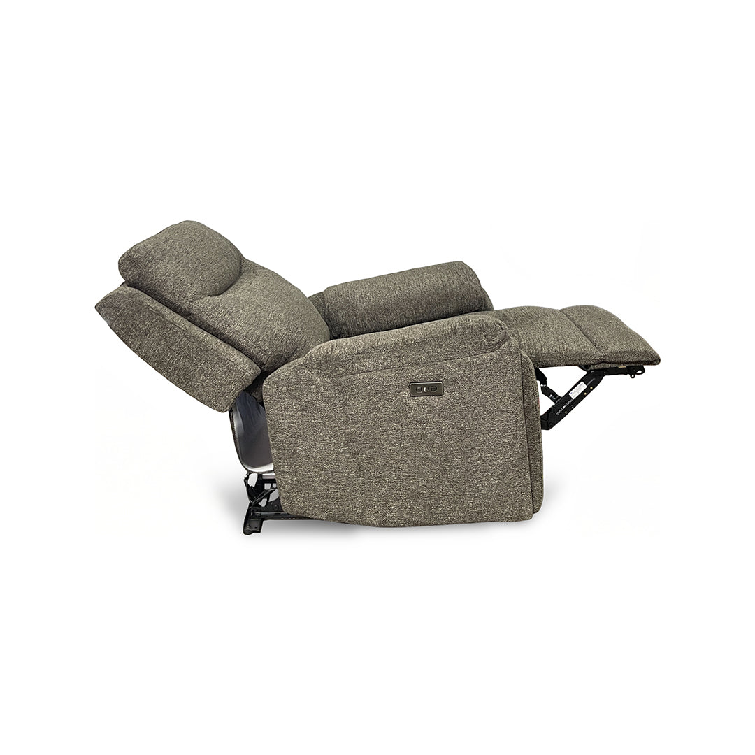 Sahara Power Glider Recliner from Cheers in Brown Performance Fabric with Cup Holders, Power Recline - Reclined position