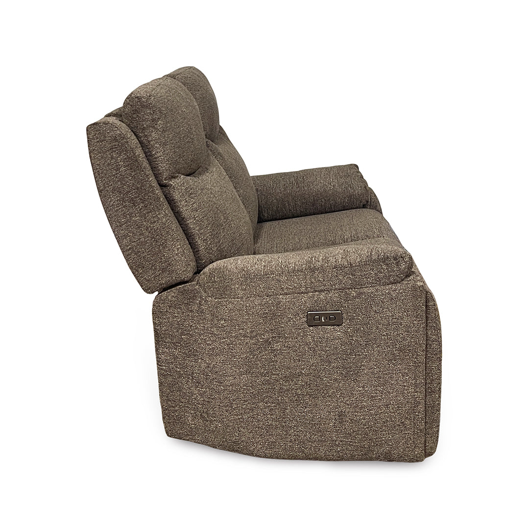 Sahara Power Reclining Loveseat from Cheers in Brown Performance Fabric with Cup Holders, Power Recline - Reclined position