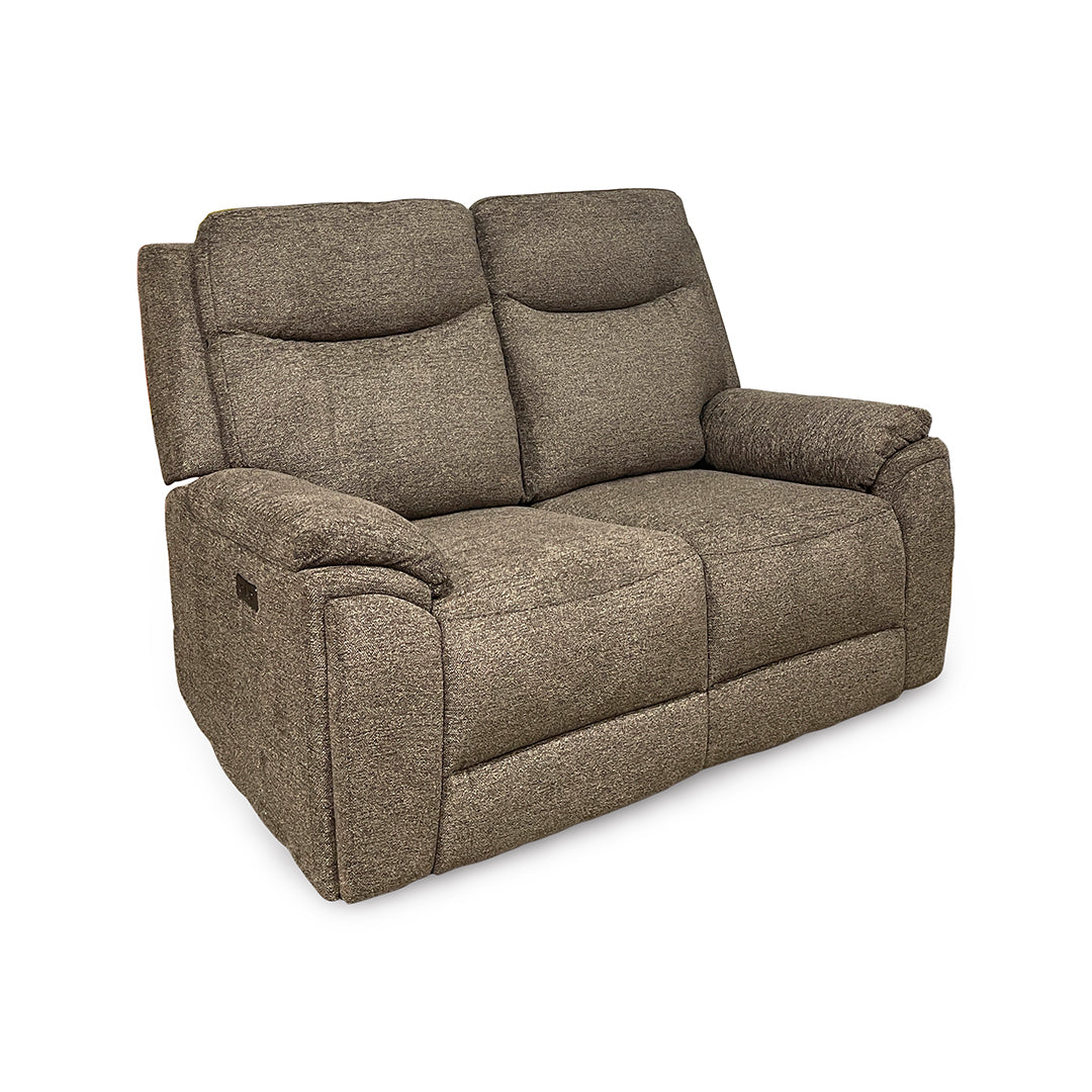 Sahara Power Reclining Loveseat from Cheers in Brown Performance Fabric with Cup Holders, Power Recline - Reclined position