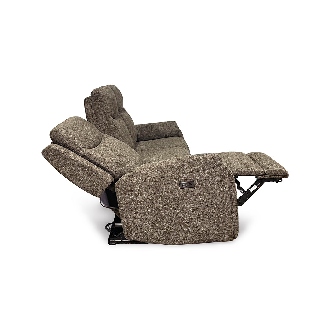 Sahara Power Reclining Sofa from Cheers in Brown Performance Fabric with Cup Holders, Power Recline - Reclined position