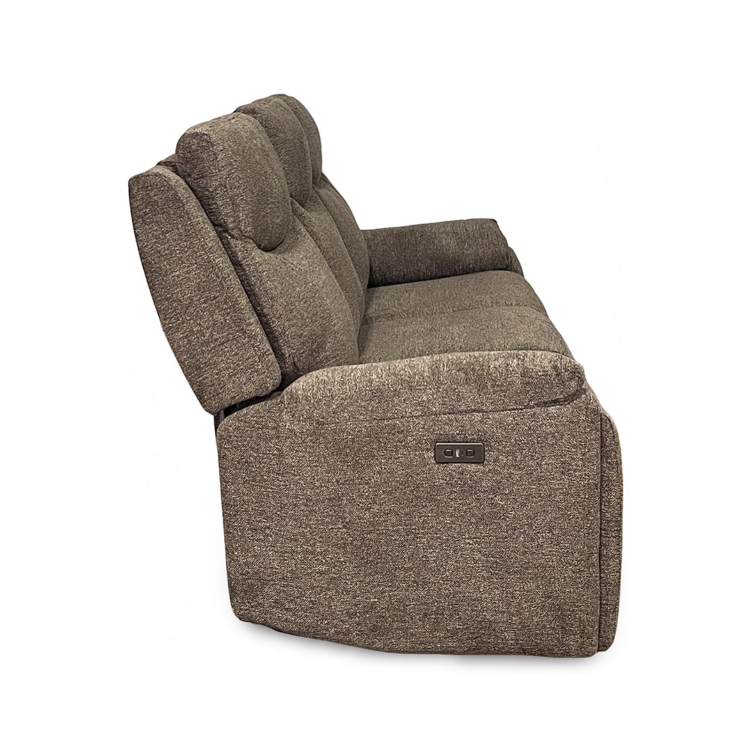 Sahara Power Reclining Sofa from Cheers in Brown Performance Fabric with Cup Holders, Power Recline - Reclined position