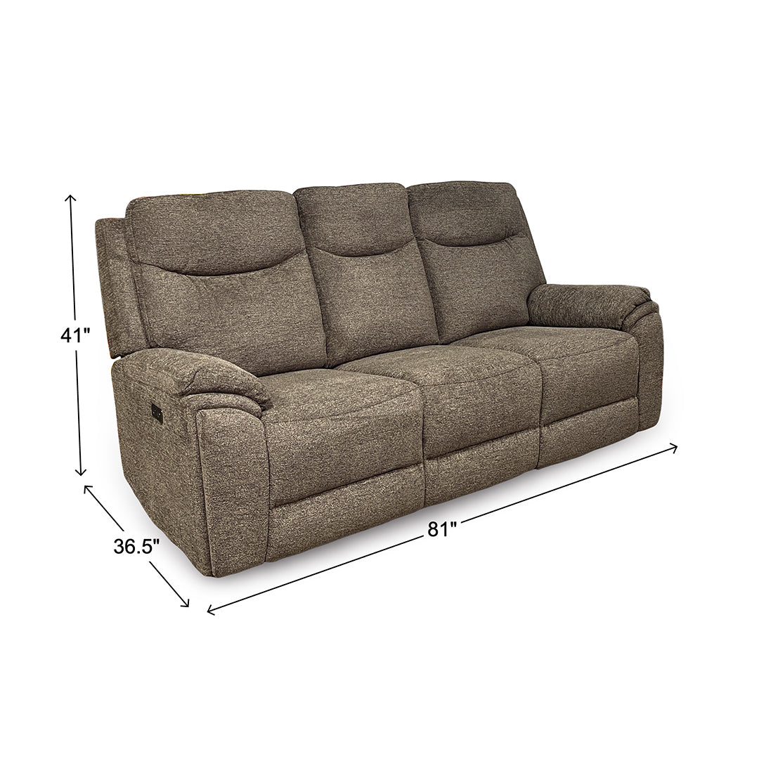 Sahara Power Reclining Sofa from Cheers in Brown Performance Fabric with Cup Holders, Power Recline - Reclined position