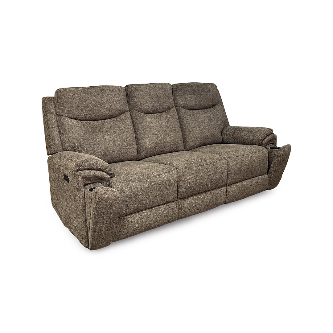 Sahara Power Reclining Sofa from Cheers in Brown Performance Fabric with Cup Holders, Power Recline - Reclined position