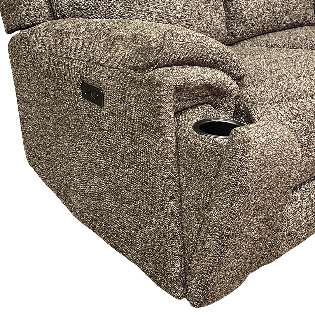 Sahara Power Reclining Loveseat from Cheers in Brown Performance Fabric with Cup Holders, Power Recline - Reclined position
