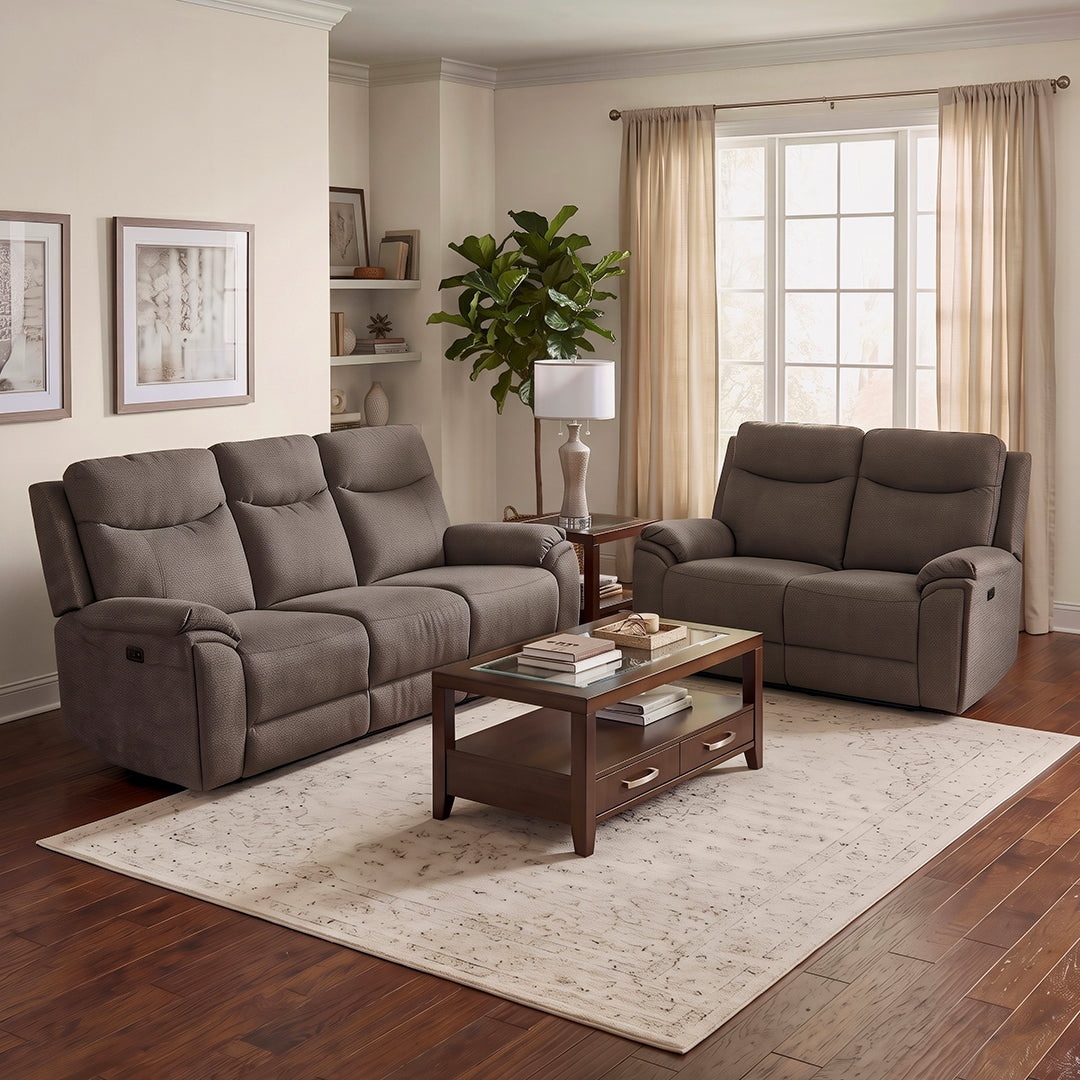Sahara Power Reclining Loveseat from Cheers in Brown Performance Fabric - Reclined position