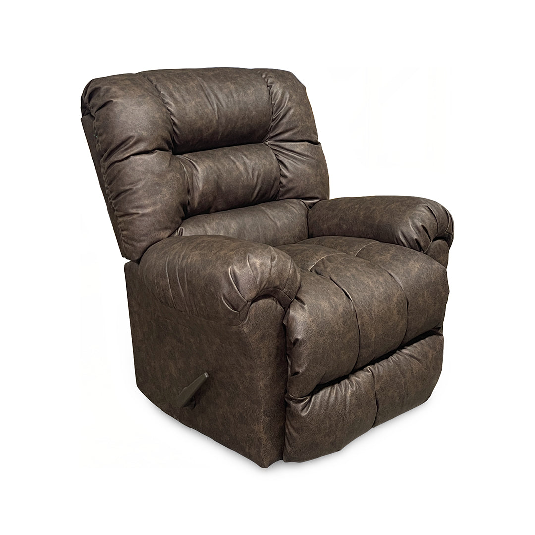 Seger Rocker Recliner from Best Home Furnishings in Brown Polyester with Manual Recline, Made in USA - Reclined position