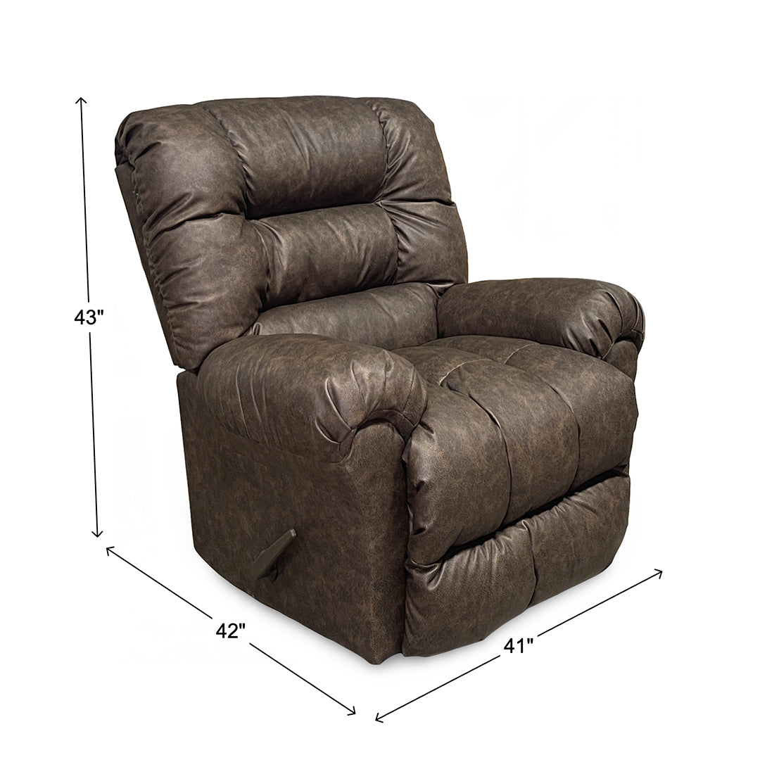 Seger Rocker Recliner from Best Home Furnishings in Brown Polyester with Manual Recline, Made in USA - Reclined position