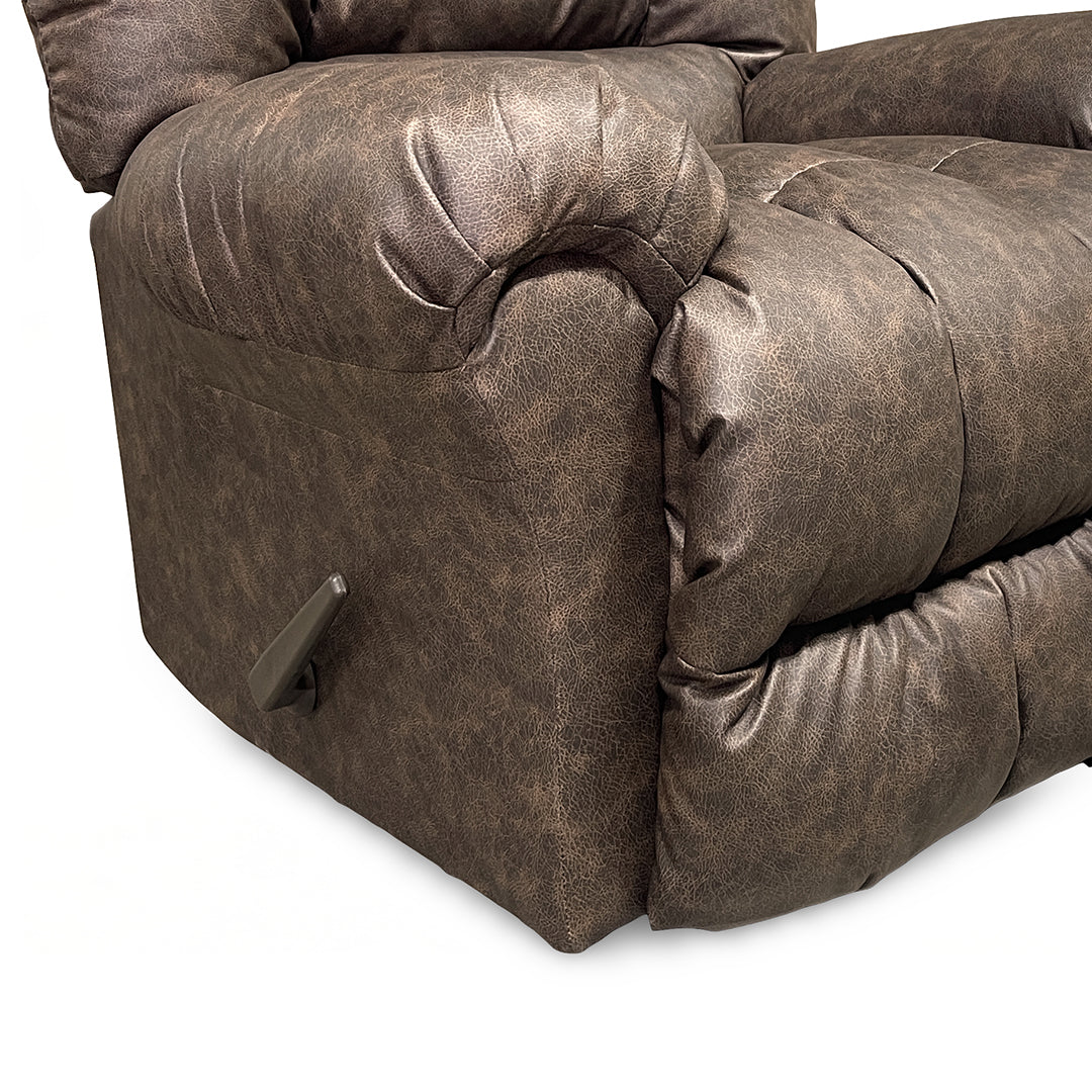 Seger Rocker Recliner from Best Home Furnishings in Brown Polyester with Manual Recline, Made in USA - Reclined position