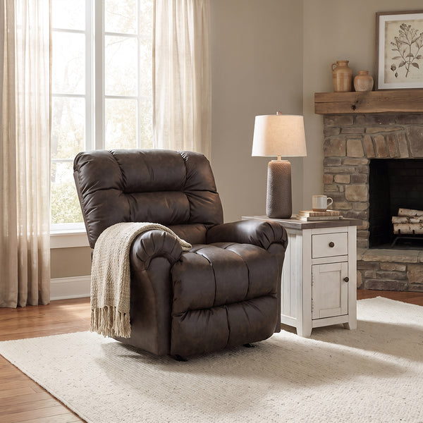 Seger Rocker Recliner from Best Home Furnishings in Brown Polyester, Made in USA - Reclined position