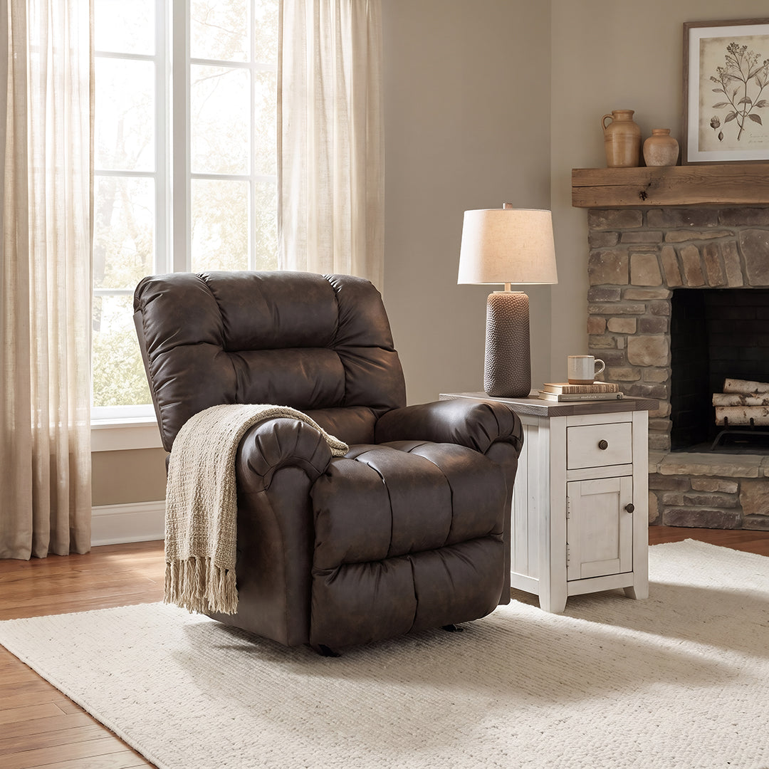 Seger Rocker Recliner from Best Home Furnishings in Brown Polyester, Made in USA - Reclined position
