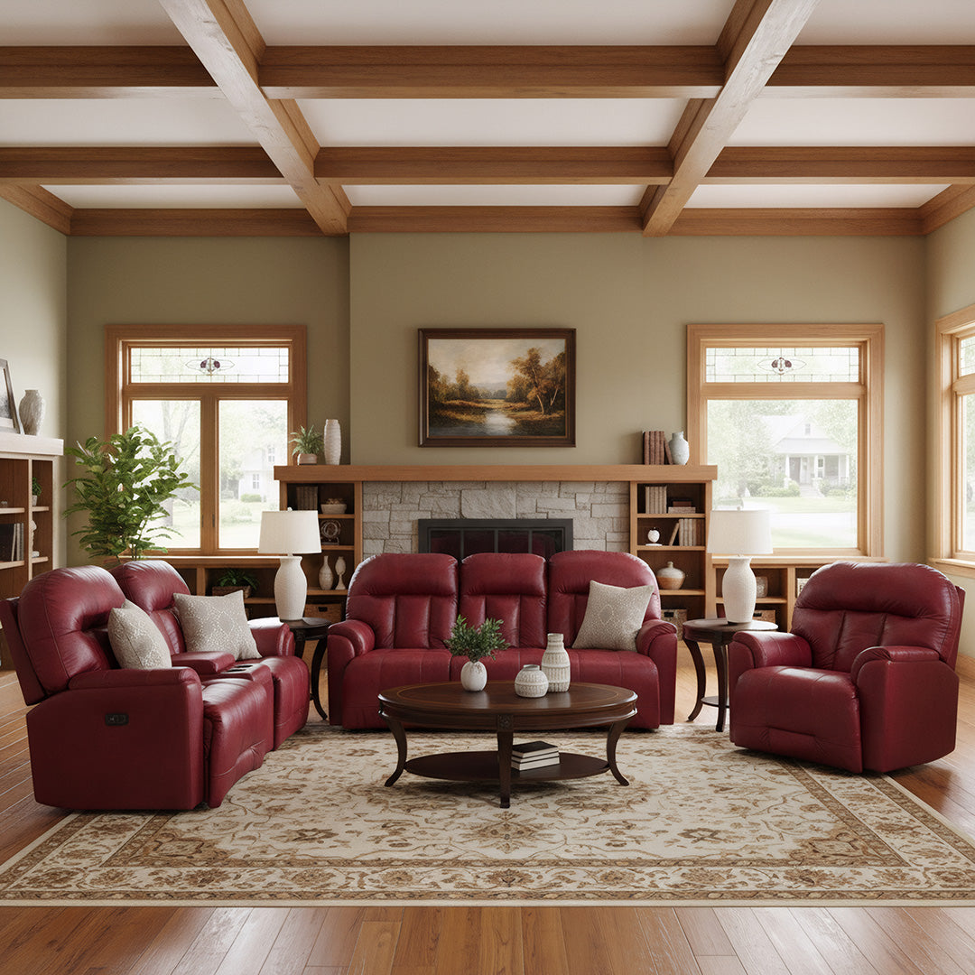 Suitably Leather Power Reclining Loveseat with Console