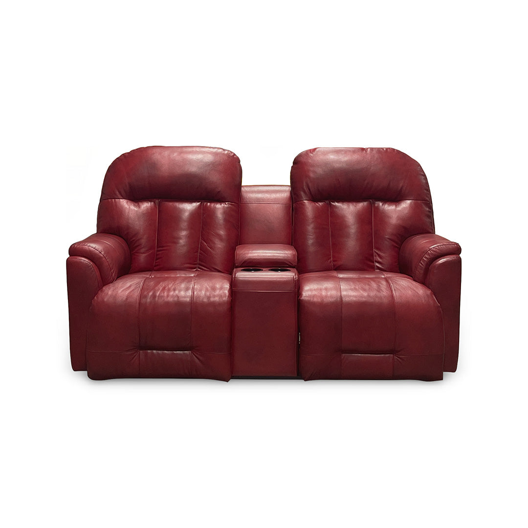 Suitably Leather Power Reclining Loveseat with Console