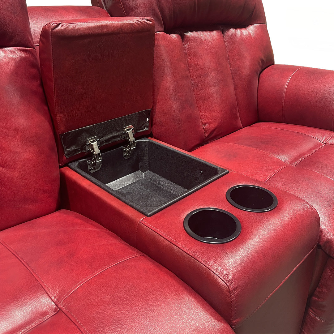 Suitably Leather Power Reclining Loveseat with Console