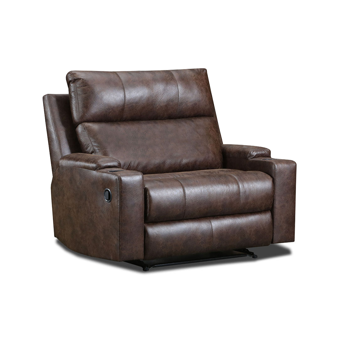 Oversized brown faux leather manual recliner