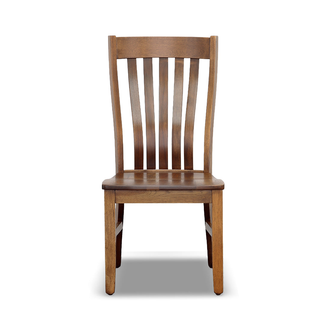 Sutter Mills Side Chair. Made from solid rustic hickory hardwood in a cappuccino finish. Slatted back with natural lumbar support.  Saddled seat.