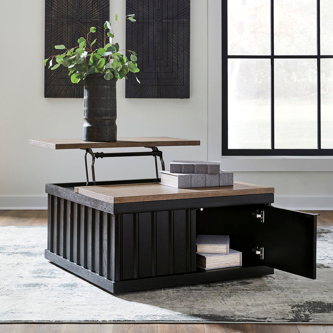 Black Rylandyn Cocktail Table from Signature Design by Ashley - Open position