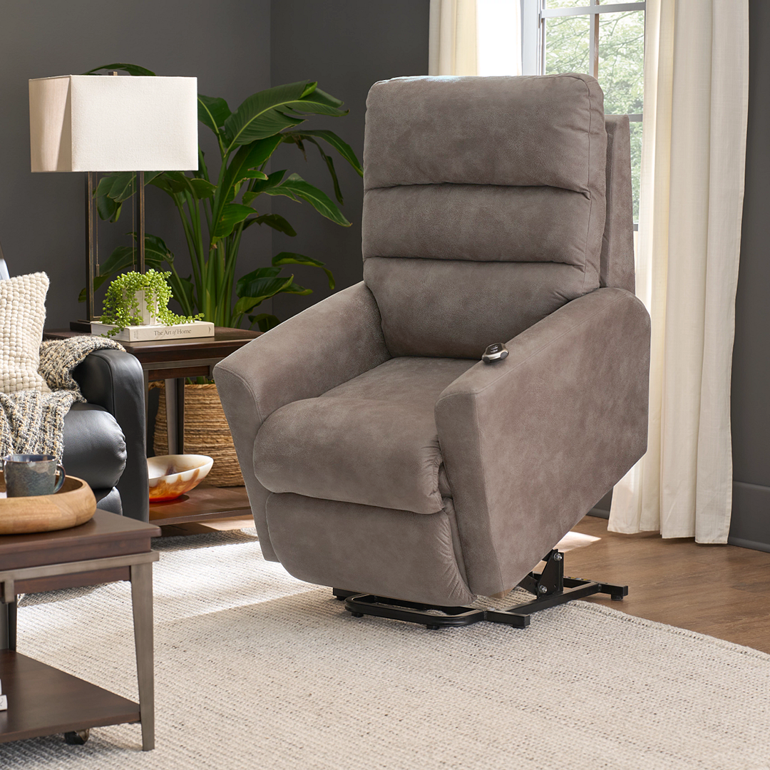 Liam Bronze Power Lift Recliner from La-Z-Boy Incorporated in Performance Fabric, Made in USA - Alternate angle
